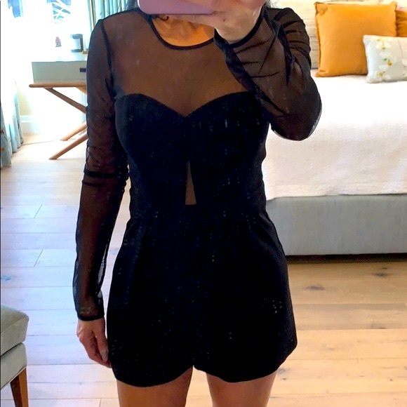 BCBGeneration Mesh Inset Romper in Black - Picture 11 of 12